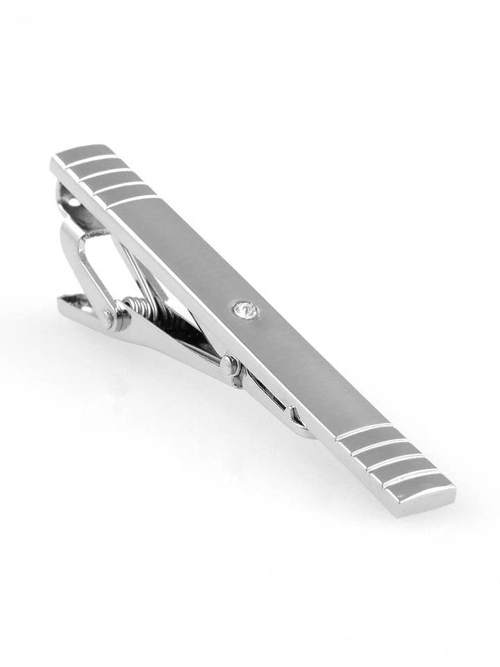 Borstat silver med Center Crystal Premium Tie Bar för wholesale av Tux-USA®