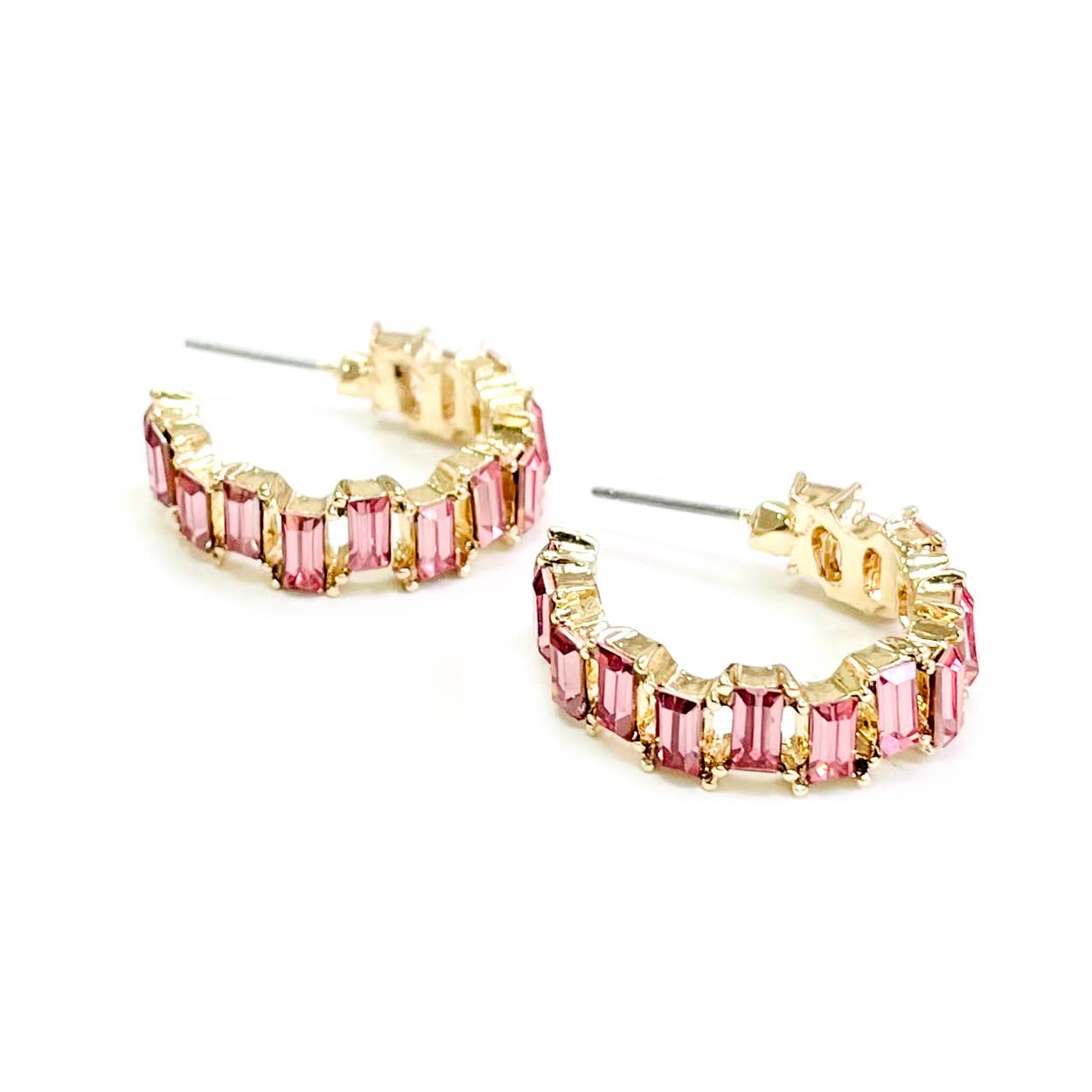 StarryNYC - Wholesale Hoop Earrings - Baguette Resin Stone Beads Linked C Shape Hoop Earrings6