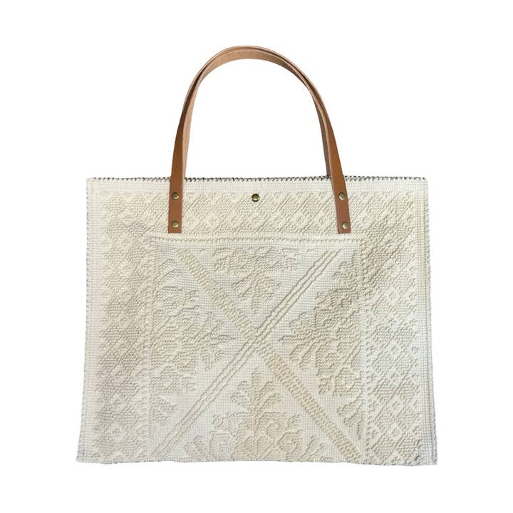 Louisa lee - Wholesale Shoulder Bag - Women's - LARGE TAPESTRY TOTE BAG TRIMMED WITH LEATHER1