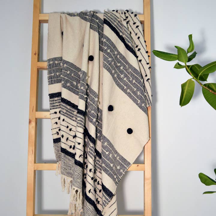 Allure Bath Fashions – Engroshandel Tæppe – Nina Bobble Boho Plaid - Skandi Monokrom Tekstureret Tæppe