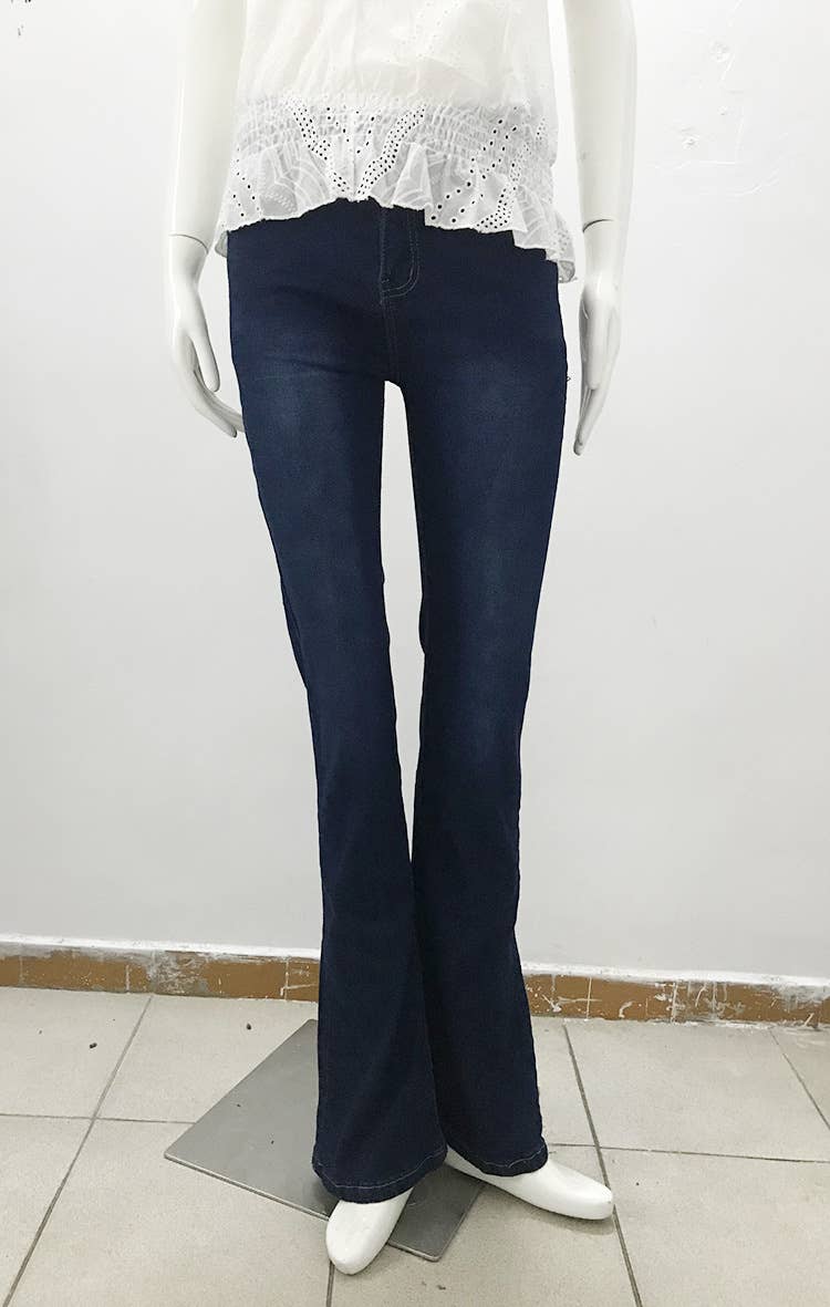 Bleu foncé ; Pantalon évasé en jean stretch pour femme en vente sur Faire4