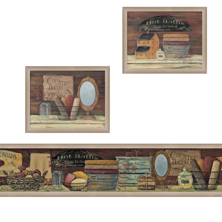 Impression d'art en trois pièces "Country Bath II", cadre taupe pour la vente par Trendy Decor 4U