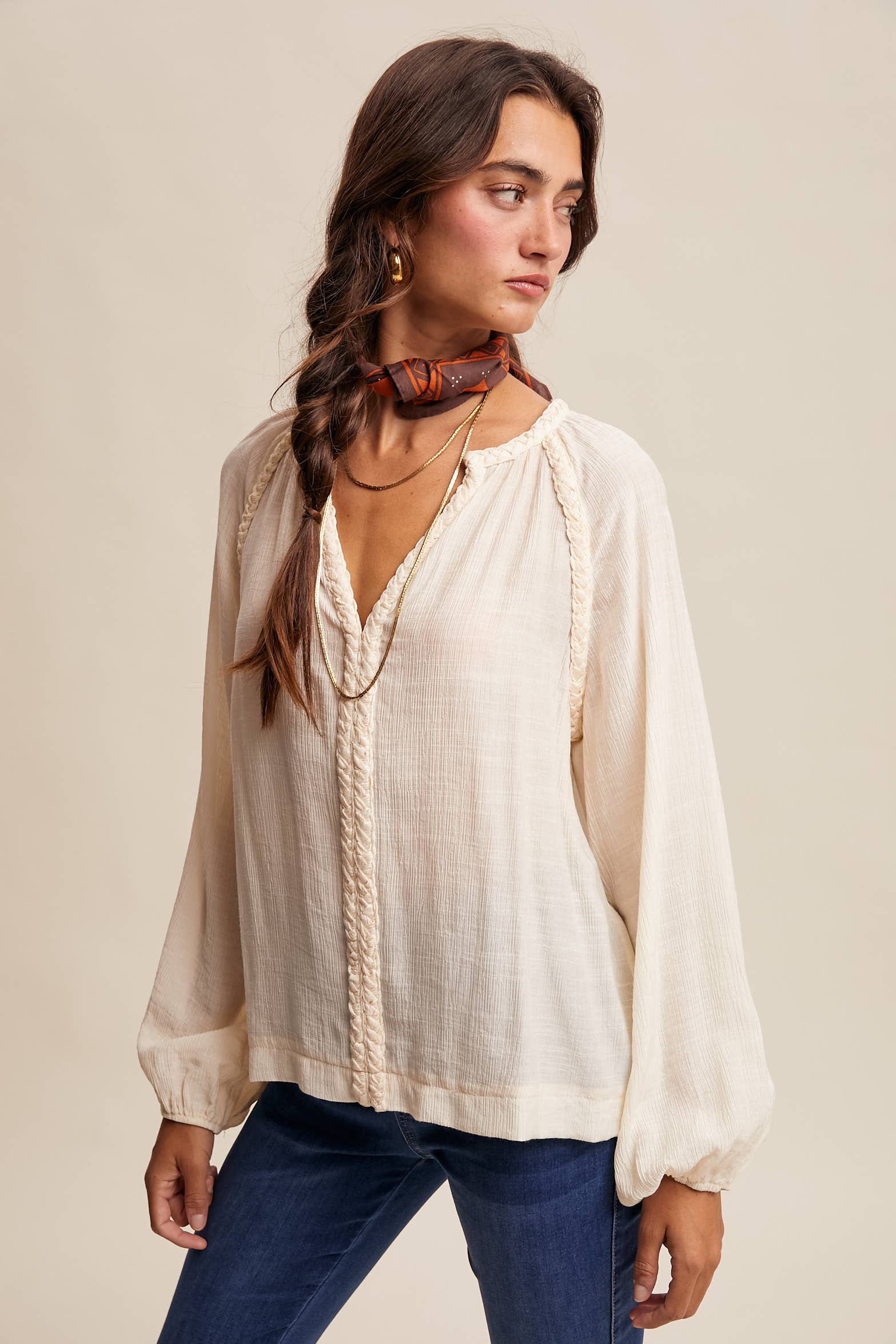 Listicle - Wholesale Blouse - Women's - Braided Trim Peasant Blouse LT14477
