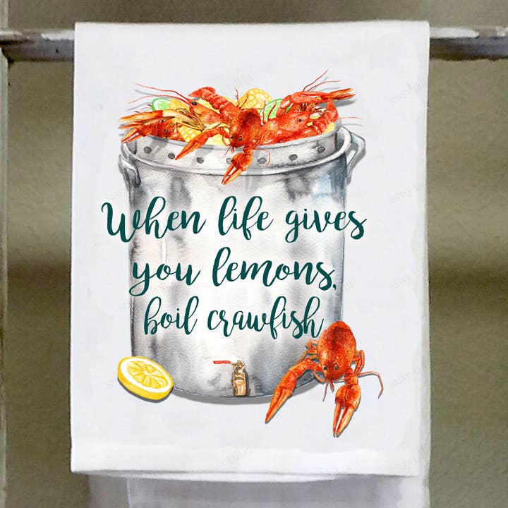 Sassy Talkin - Wholesale Tea Towel - Seafood Dish Towel, It's Crawfish Time, crawfish pot