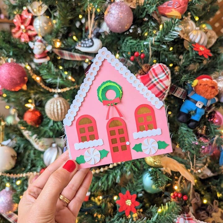 Gingerbread House Mini Piñata Gift Box - PINK for wholesale by Lula Flora Designs Inc.