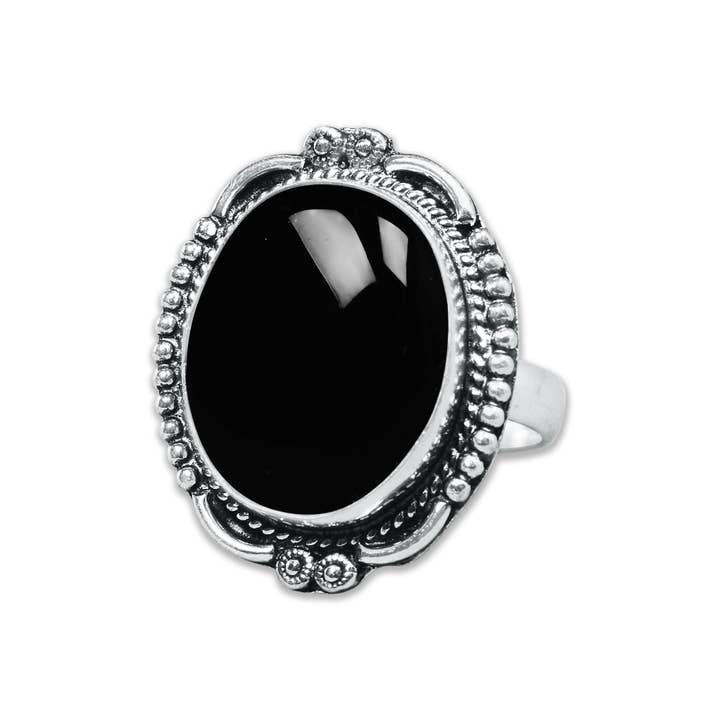 Handmade Jewels - Wholesale Cocktail/Statement Ring - Black Onyx Rings – Handmade, Silver-Plated, Assorted Boho Designs (US Sizes 6–10)12