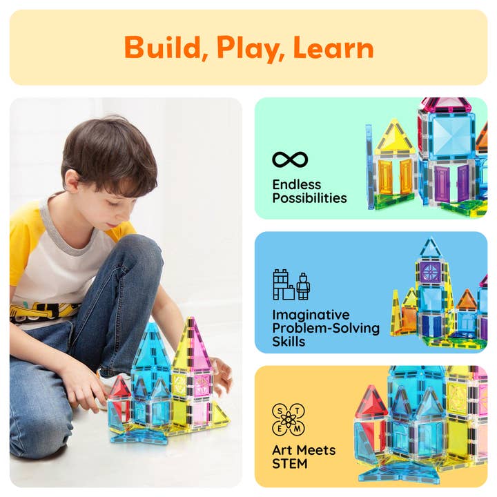 PicassoTiles - Wholesale Toy Set - Kids - PicassoTiles 48 Pieces Travel Size Magnetic Tiles Toy3