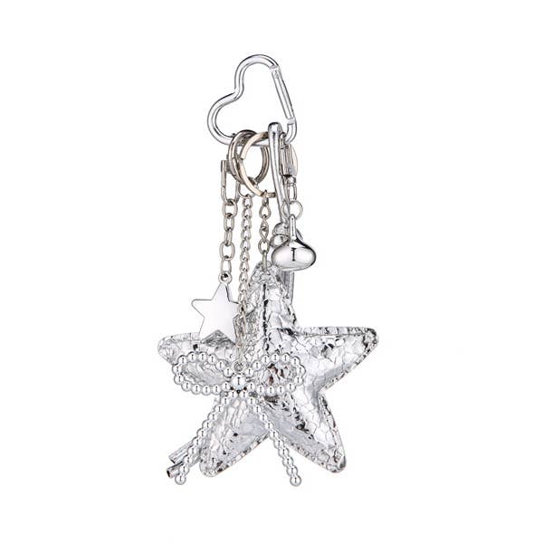 Ladies Silver Star Bag Charm Key Chain for wholesale by Nima Accessories Inc