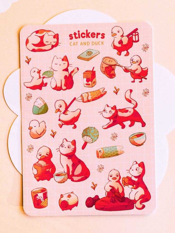 Foglio di adesivi - Anatra estiva e gatto per la vendita all'ingrosso da parte di Sekai of kangae