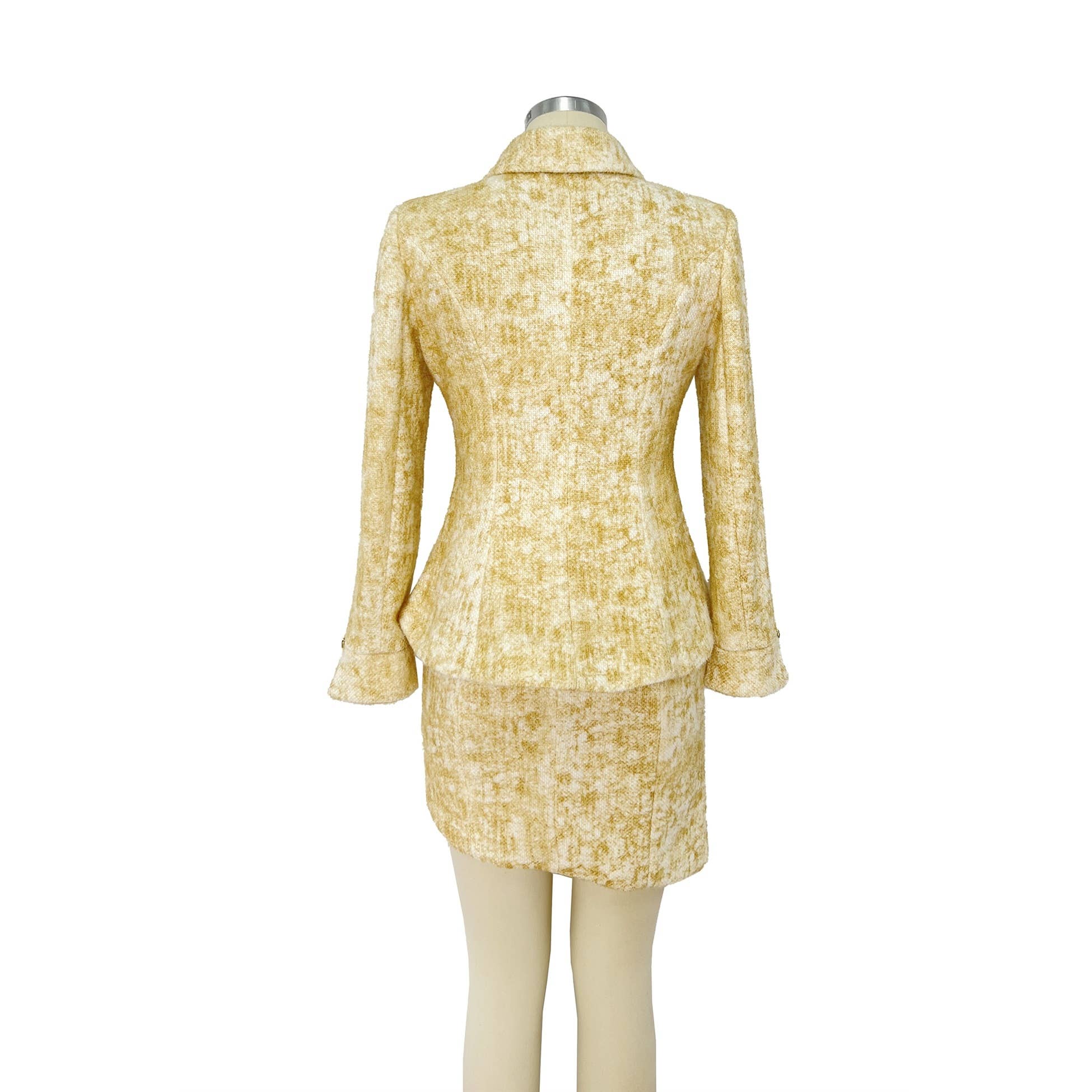 YELLOW X9542CS Tweed Blazer Skirt Set for wholesale on Faire7