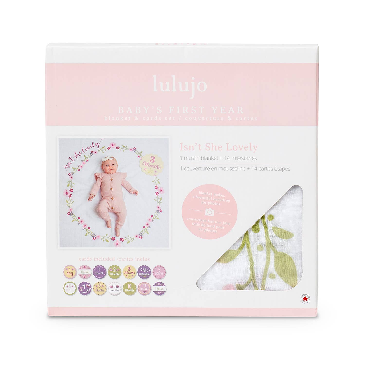 Lulujo Baby – wholesale Milestone art/keepsake – Child & baby – Baby’s 1st Year Swaddle & Milestone Card Gift Set - Lovely