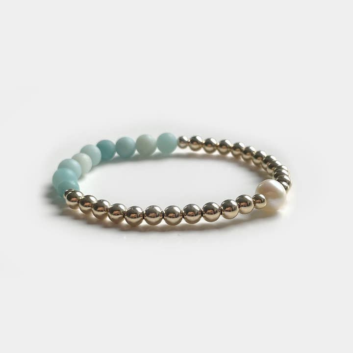 Siesta Key gold filled bracelet with matte amazonite & pearl for wholesale by Katherine Rose Collections