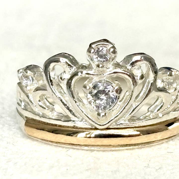 Bague Enfant Couronne Princesse – Argent Sterling 925 & Or 10k pour la vente par QURI