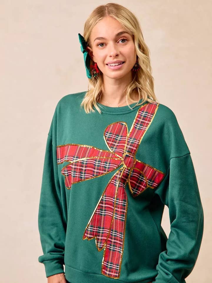 BiBi Plaid Bånd Sløjfe Detalje Jule Fleece Pullover for engroshandel hos Garden Naked