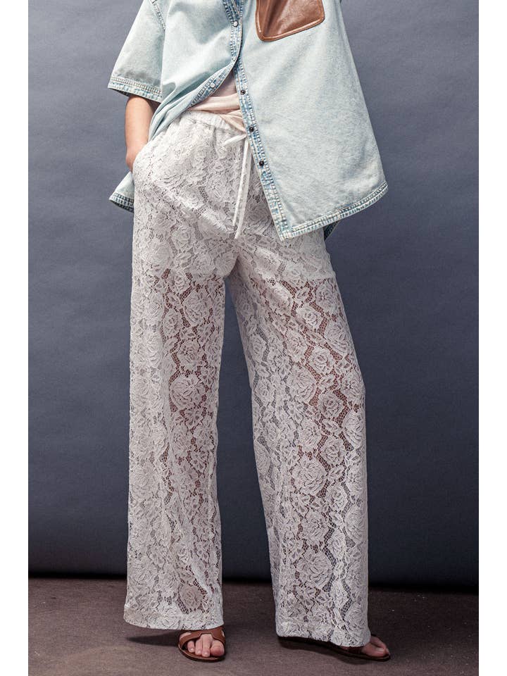 Urban Daizy - Wholesale Pants - Women's - Floral Lace Wide-Leg Pants