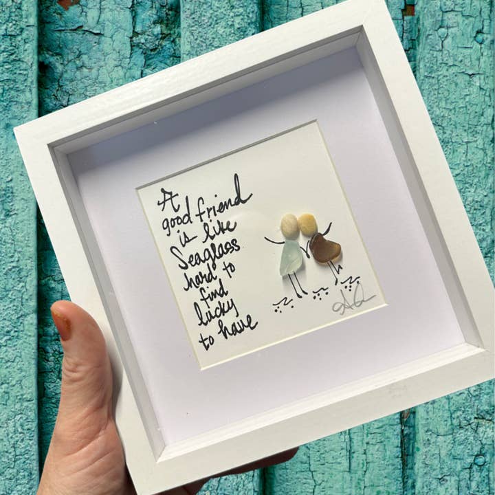 Good Friend Is Like Sea Glass MINI - Sea Glass Art - 6x6 Framed for wholesale by Back Bay Designs
