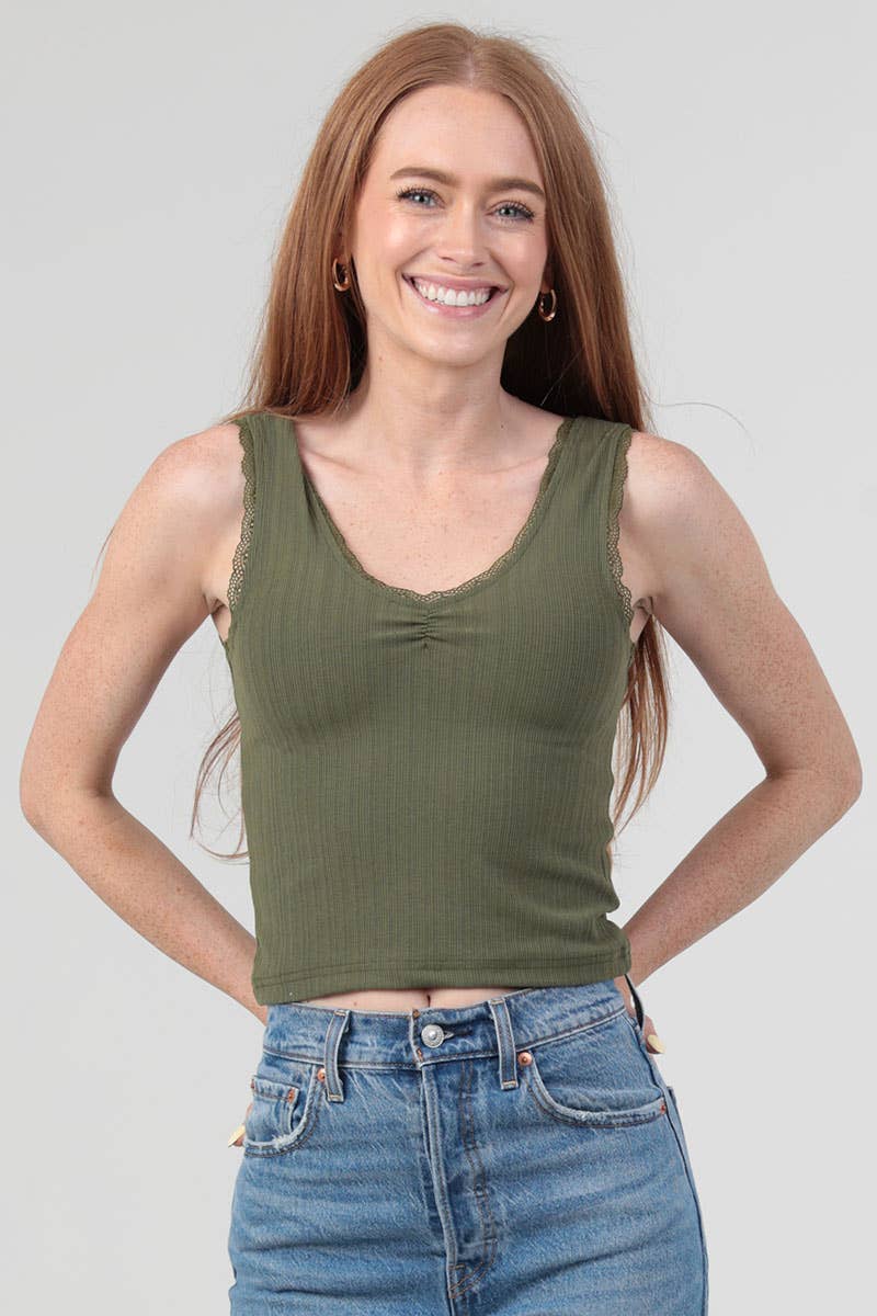 ANGIE - Vente Débardeur – femme - DÉBARDEUR EN TRICOT CÔTELÉ À BORDURE EN DENTELLE X2EA0-ASIS3