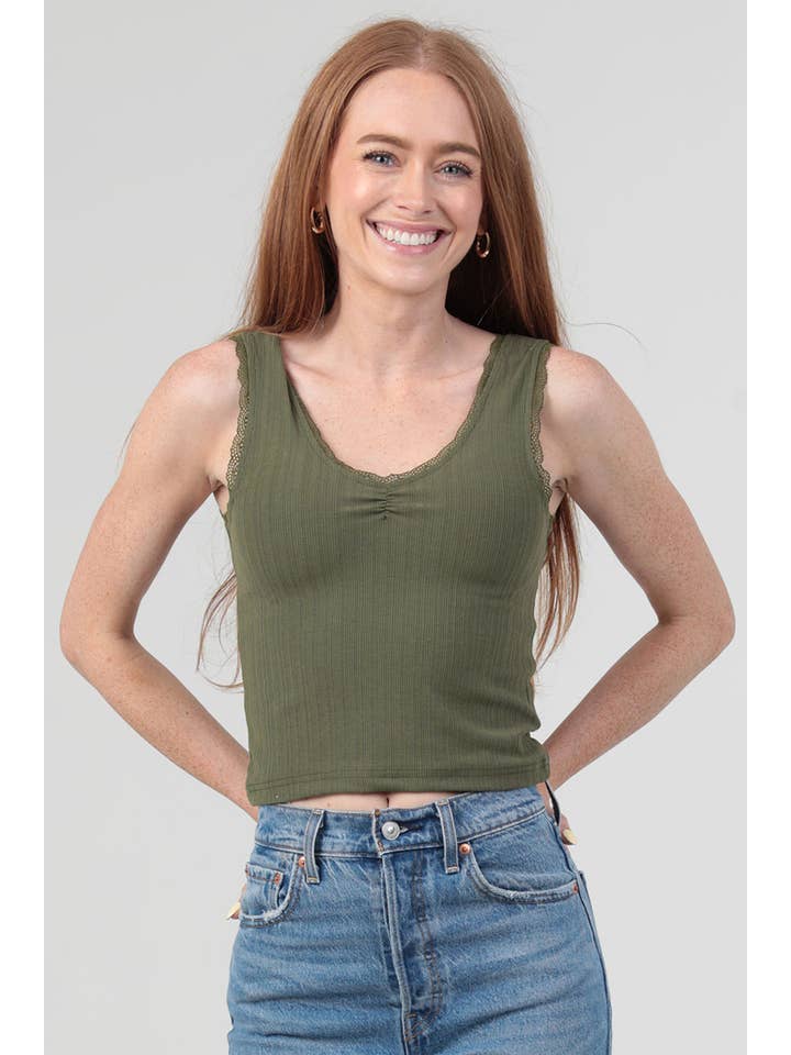 ANGIE - Vente Débardeur – femme - DÉBARDEUR EN TRICOT CÔTELÉ À BORDURE EN DENTELLE X2EA0-ASIS3