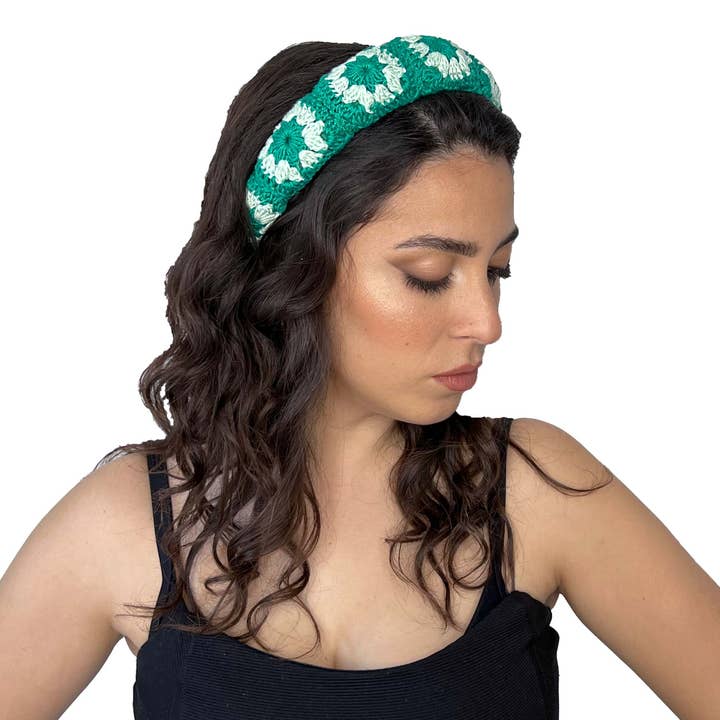 Tétè Accessories - Vente Bandeau – femme - Bandeau rembourré au crochet vert émeraude et vert menthe2