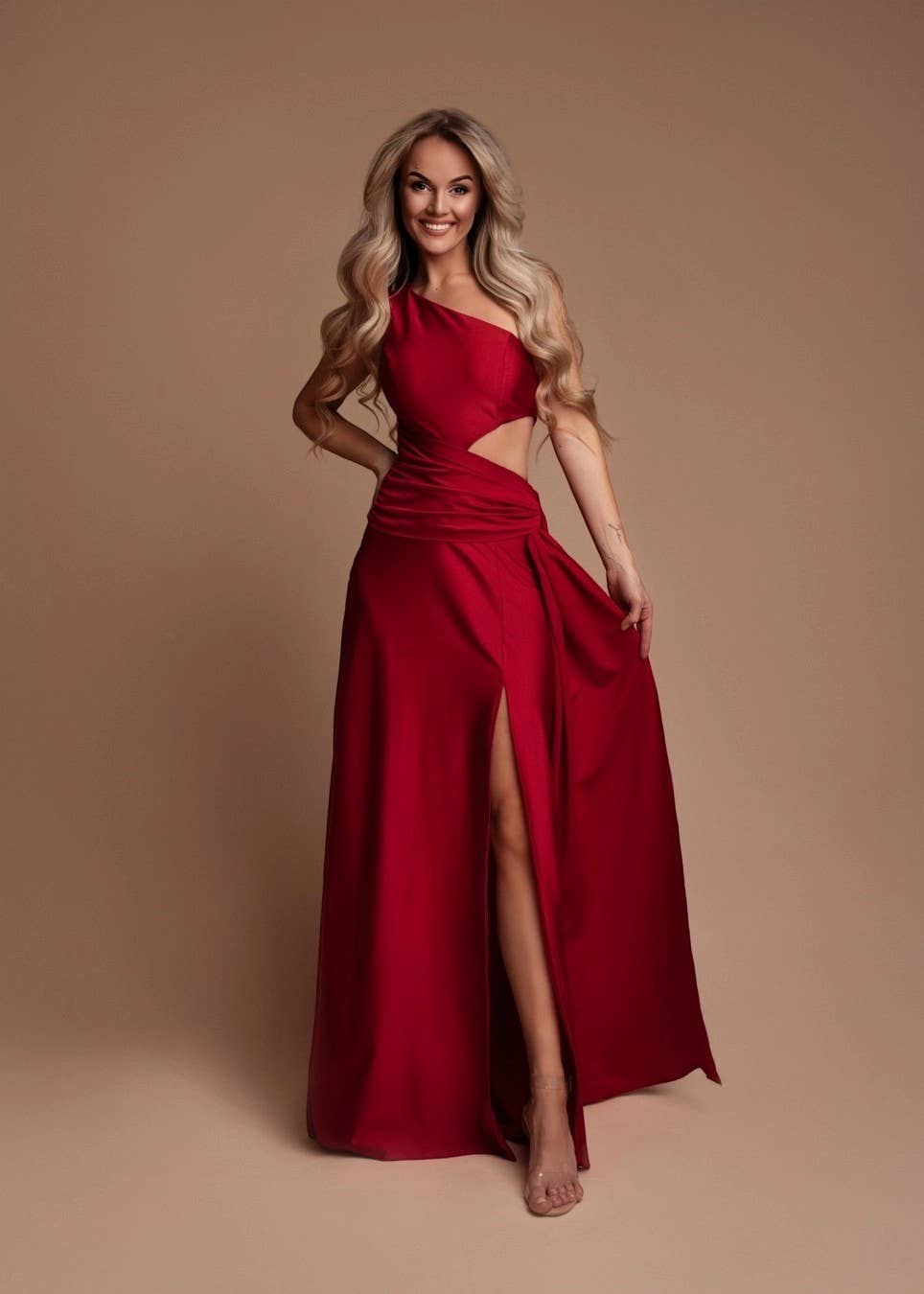 Eva & Lola - Epsilonn - Wholesale Gown - Women's - Asymmetrical Long Dress with Cutout and Elegant Slit - HM24356