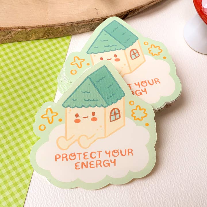 Protégez votre énergie - Autocollant en vinyle brillant pour la vente par Laurel Mae Art