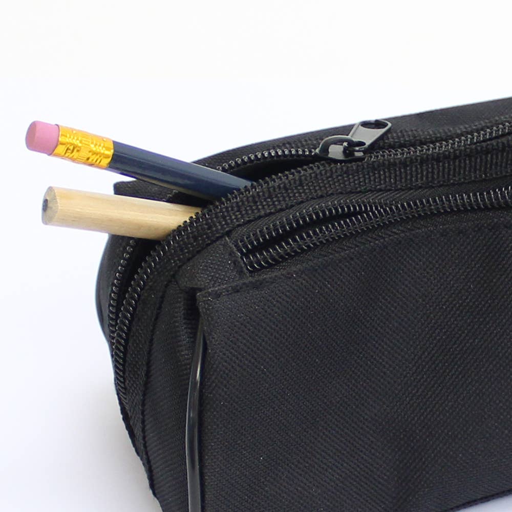 Powell Creative Products Ltd - Wholesale Pencil Case/Pouch - Black Pencil Case Plain 2 Zipped Compartments for Boys 7