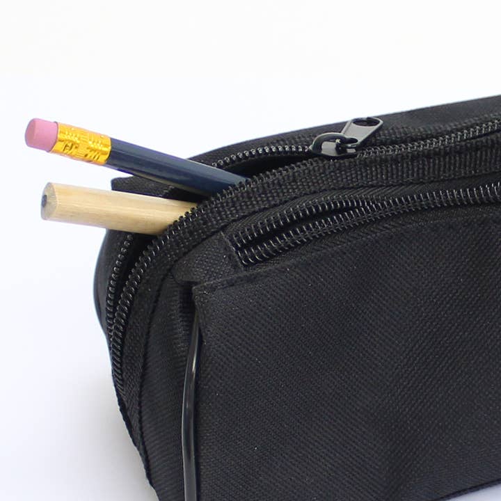 Powell Creative Products Ltd - Wholesale Pencil Case/Pouch - Black Pencil Case Plain 2 Zipped Compartments for Boys 7