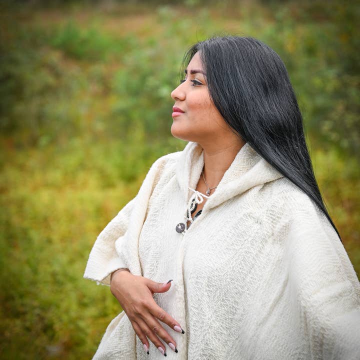 Poncho Elena Branco por atacado de EcuaFina