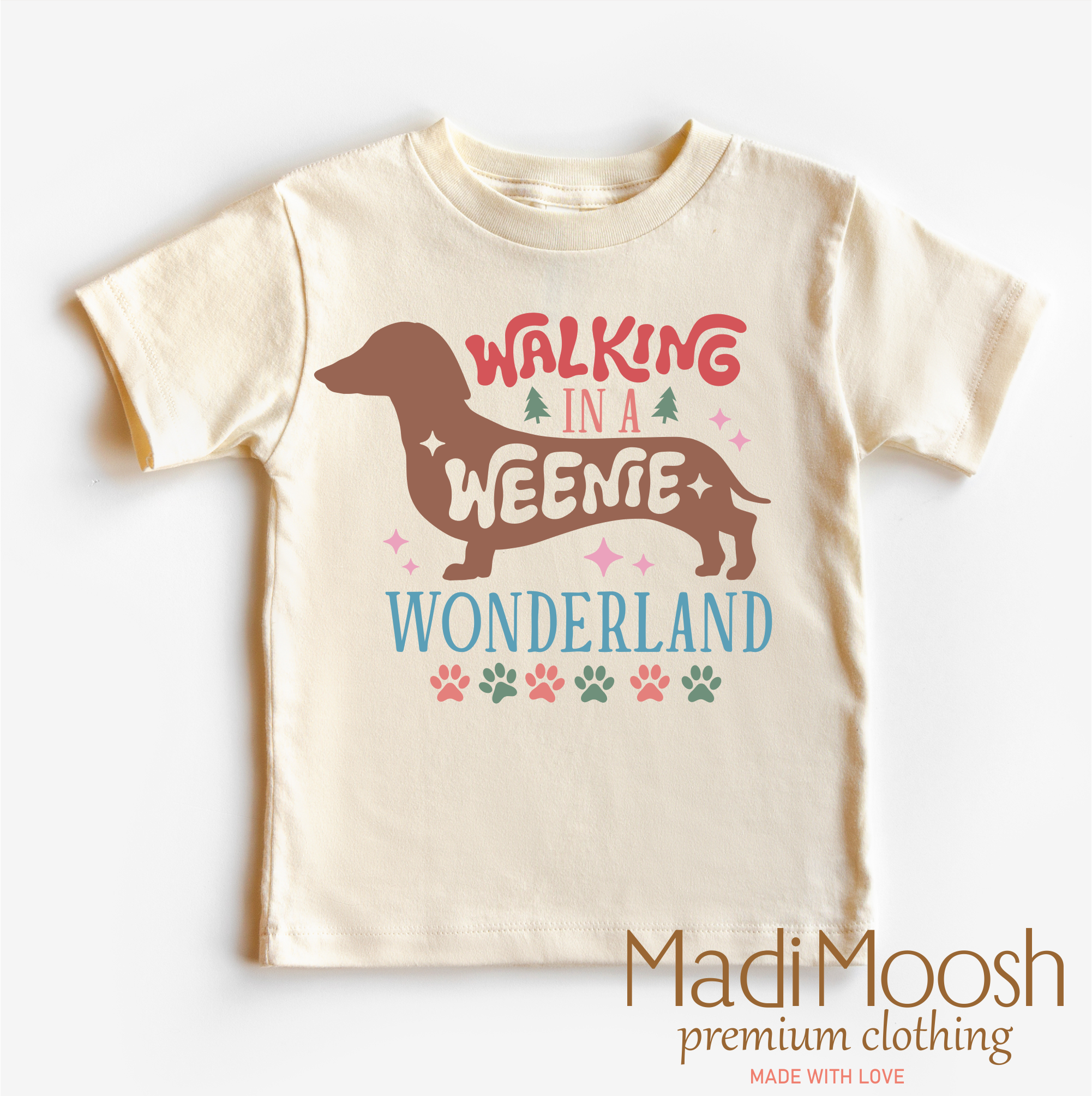 Madi Moosh - Wholesale T-shirt met zeefdruk - Kinderen - Shirt van Walking Through A Weenie Wonderland - Dachshund Christmas Tee0
