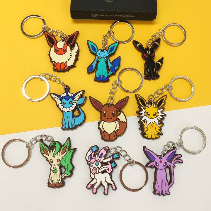 Wooden Eevee Evolutions Pokémon Keychain, Custom Geek Anime for wholesale by Herbs&Belles