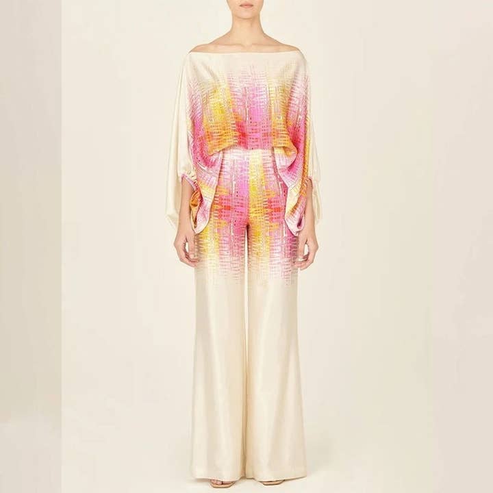 UZ Wholesale Store – Großhandel Set aus Oberteil und Hose (NICHT Loungewear) – Damen – Bedrucktes Oberteil mit Fledermausärmeln und weitem Hosen-Set8