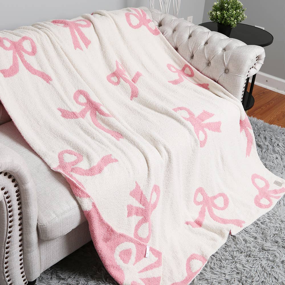 Sensibling Corp. - Wholesale Throw Blanket - Pink Ribbons / Bows Reversible Throw Blanket2