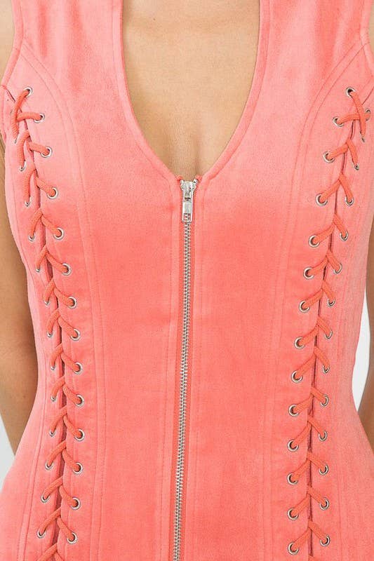 Lydia USA - Wholesale Blouse - Women's - Front Lace Up Back Cut Out Detail Suede Plus Top15