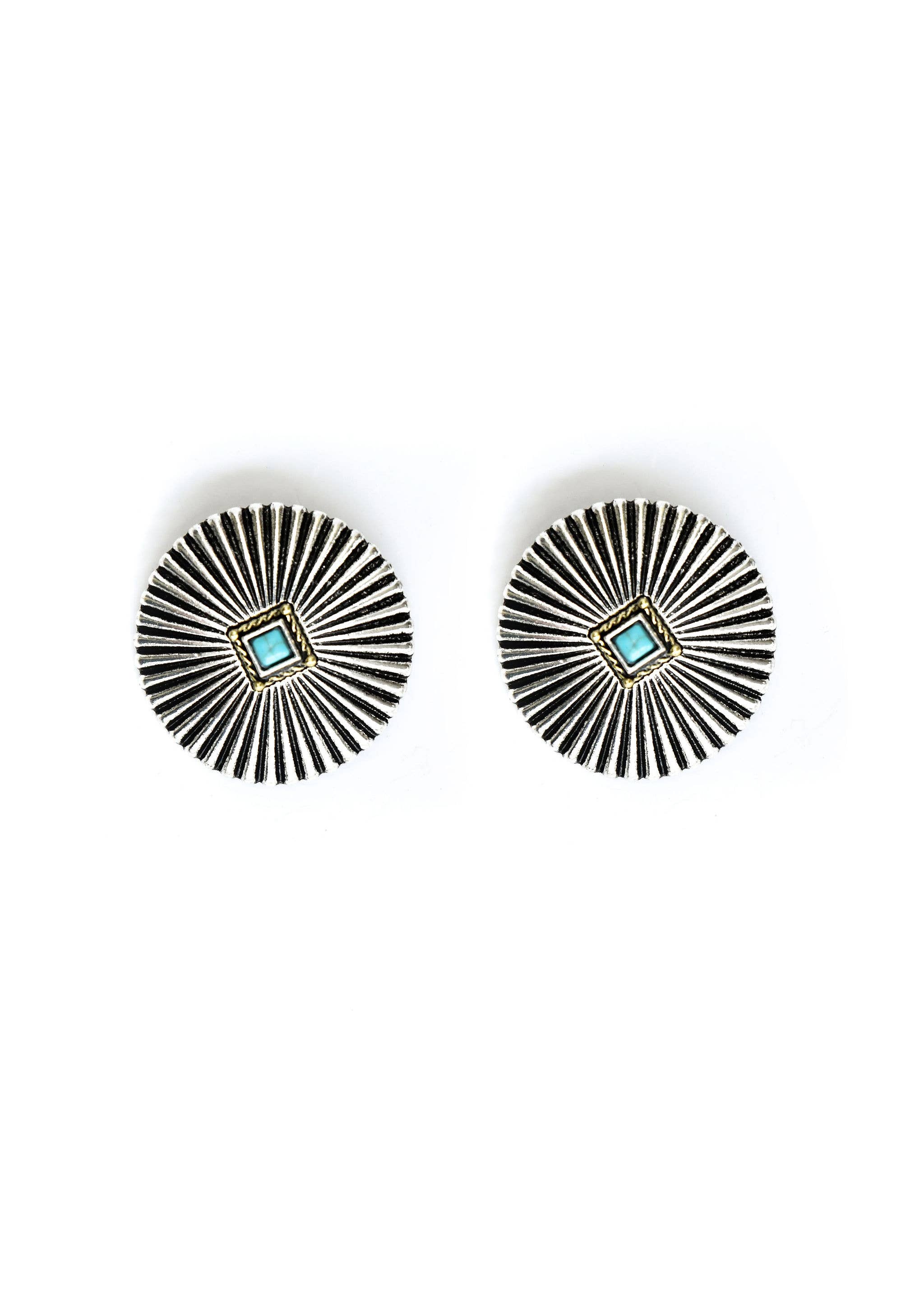 West & Co. - Wholesale Dangle Earrings - (SALE) Silver Burst Post Earring with Turquoise Accent 2