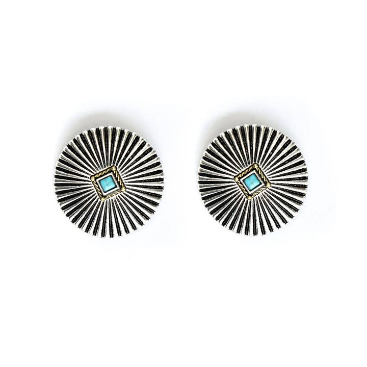 West & Co. - Wholesale Dangle Earrings - (SALE) Silver Burst Post Earring with Turquoise Accent 2