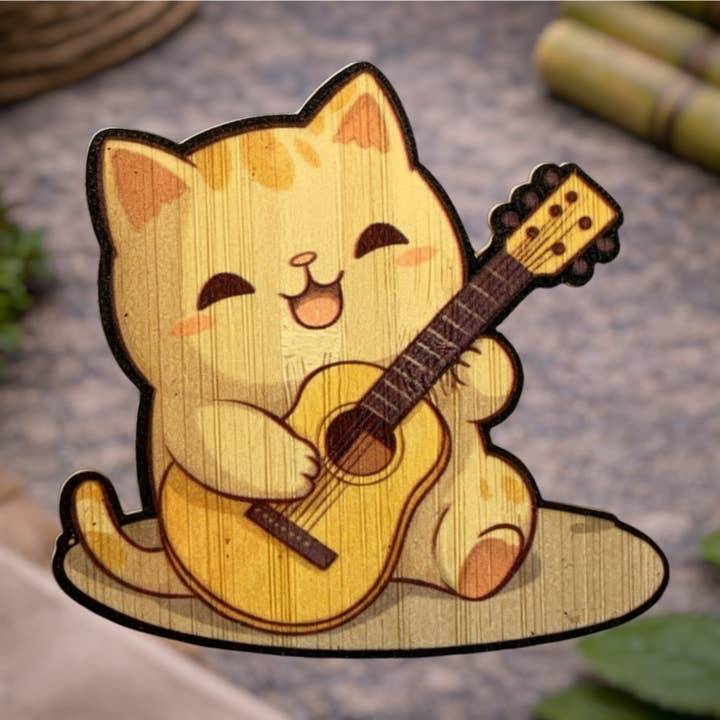Ukulele Cat for wholesale by Bamboo Wood Stickers