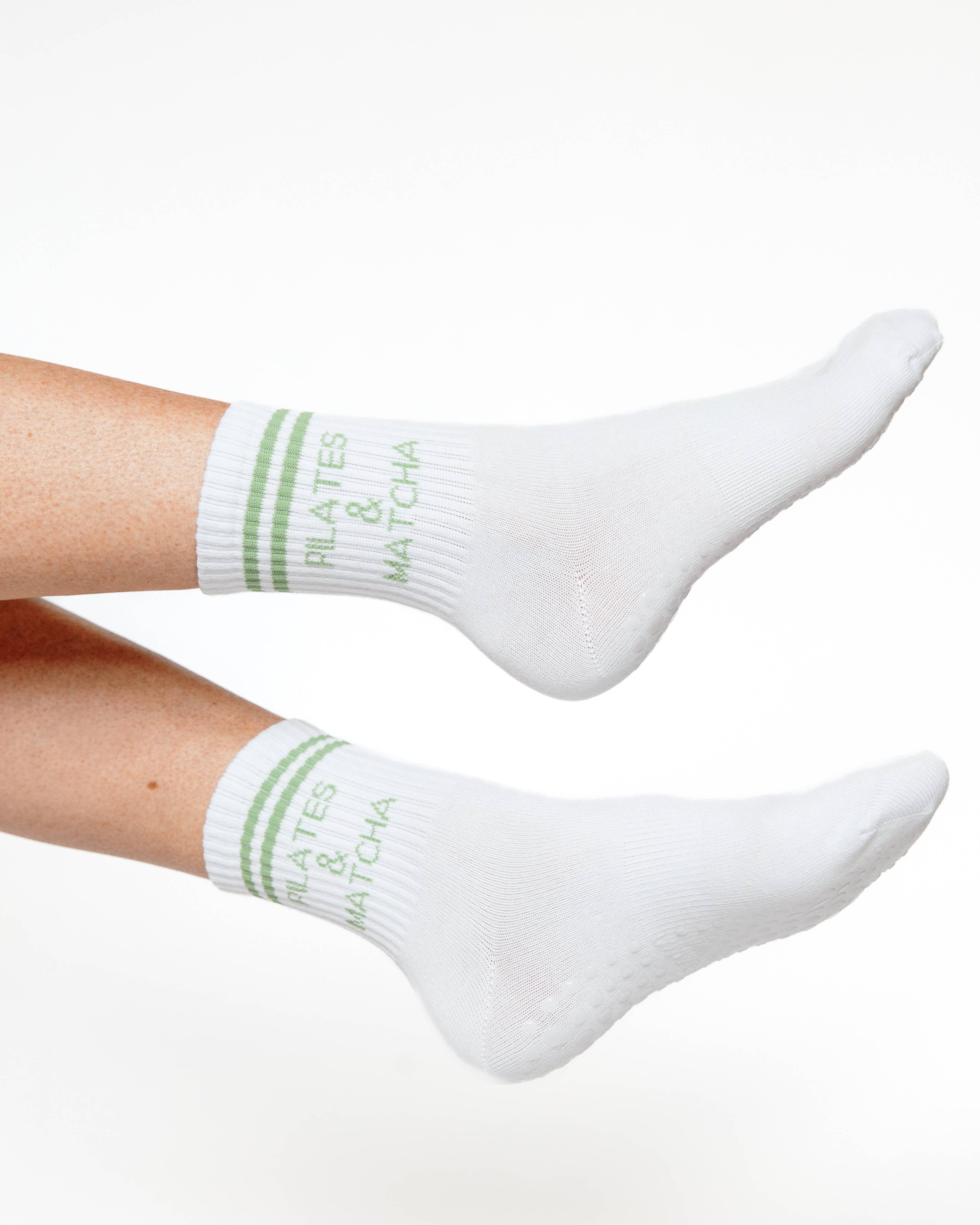 Blanc Chaussettes antidérapantes Pilates & Matcha en vente sur Faire2