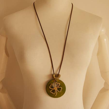 MoodGold - Wholesale Pendant/Charm Necklace - Vintage Wood Four Leaf Clover Necklace7
