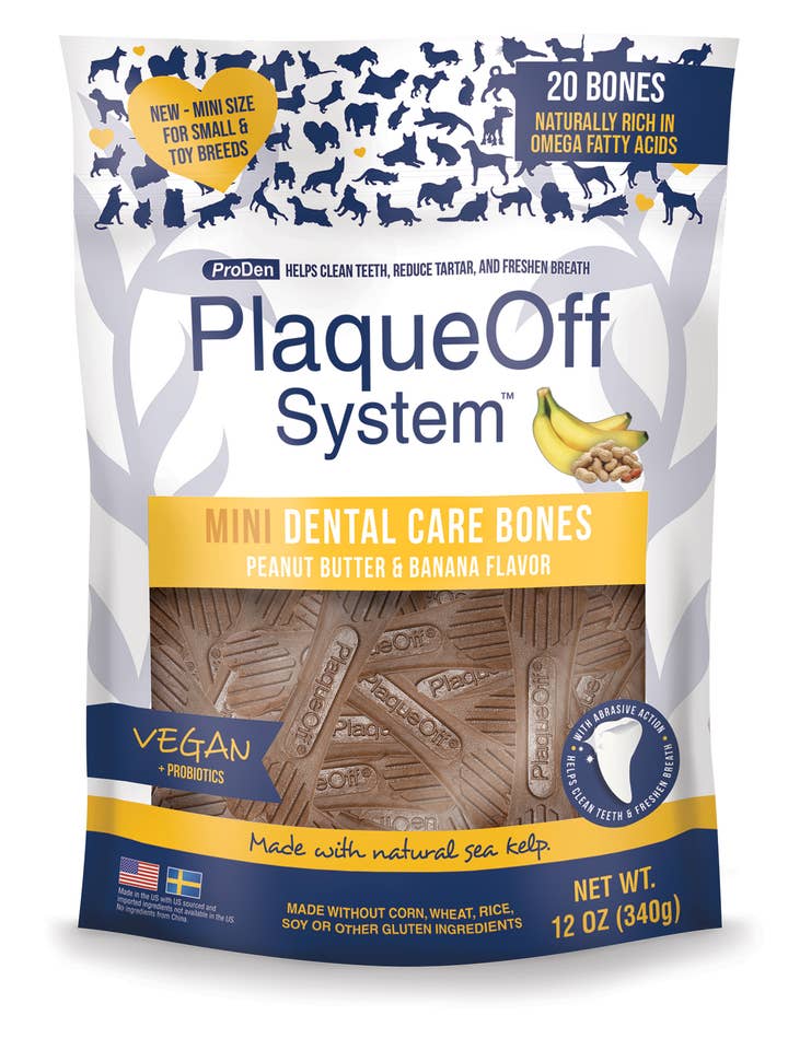 PlaqueOff System MINI Dental Care Bones PBBanana 12oz for wholesale by Healthy Breeds