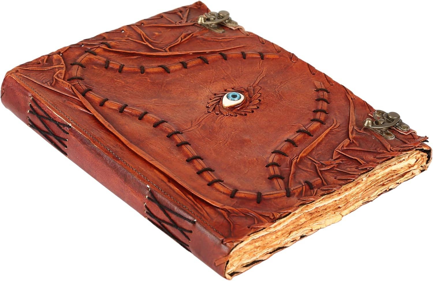 Tuzech Leather - Wholesale Journal/Diary - TUZECH Cutomizable Hocus Pocus Book of Spells Leather Journal Third Eye Deckle Edge Paper Grimoire Journal Vintage Book of Shadows Seven Chakra Antique Spell Book Lock Clasp Notebook Witch3