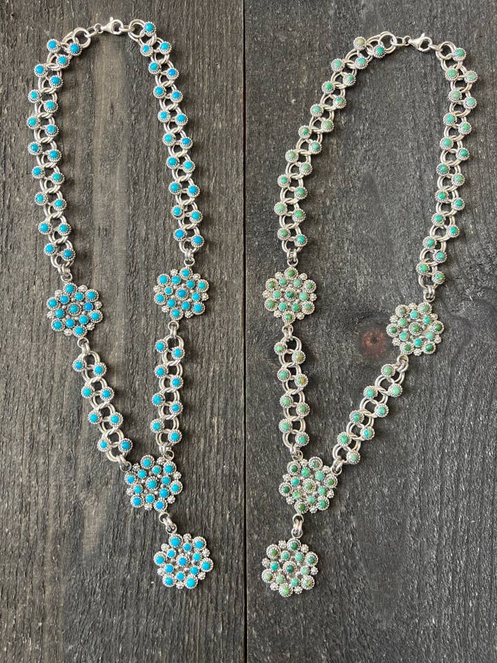 Zuni Sterling and Turquoise Petit Point Link and Cluster Necklace by Dillon Cheama for wholesale by Nizhonitradersllc