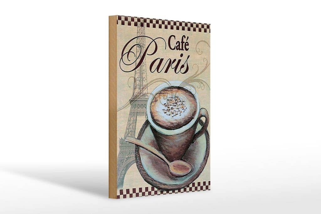 Femer – Großhandel Schilder – Holzschild Paris 20x30 cm Eiffelturm Kaffee Tasse Cafe Deko Schild wooden sign0