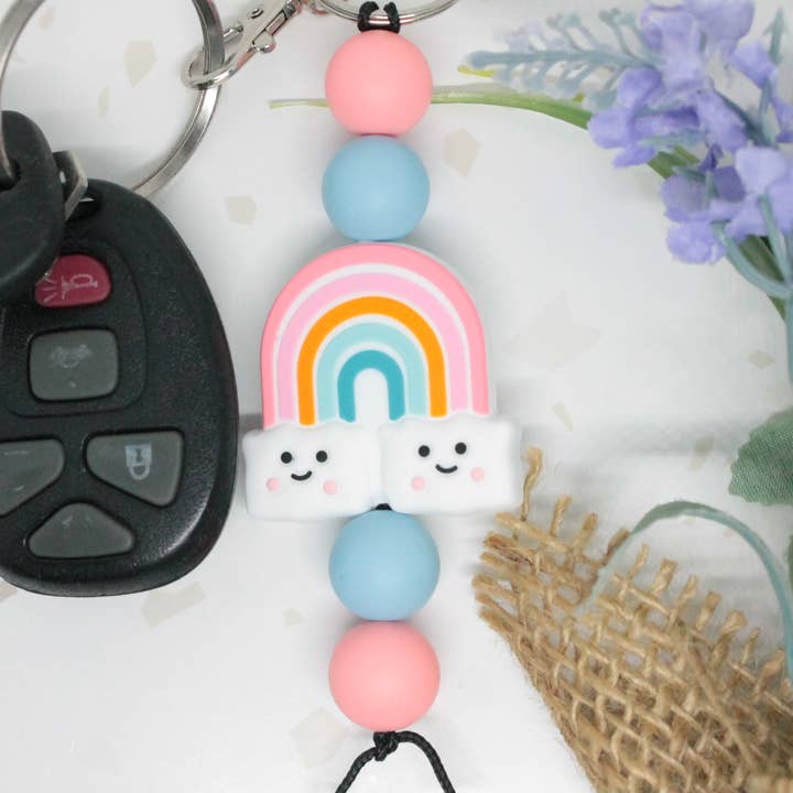 Grand porte-clés en perles de silicone arc-en-ciel pour la vente par Kaysticks.co