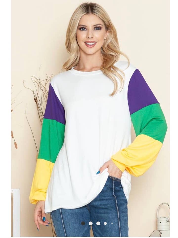 Top solido con manica colorata Mardi Gras per la vendita all'ingrosso da parte di Earth Potions