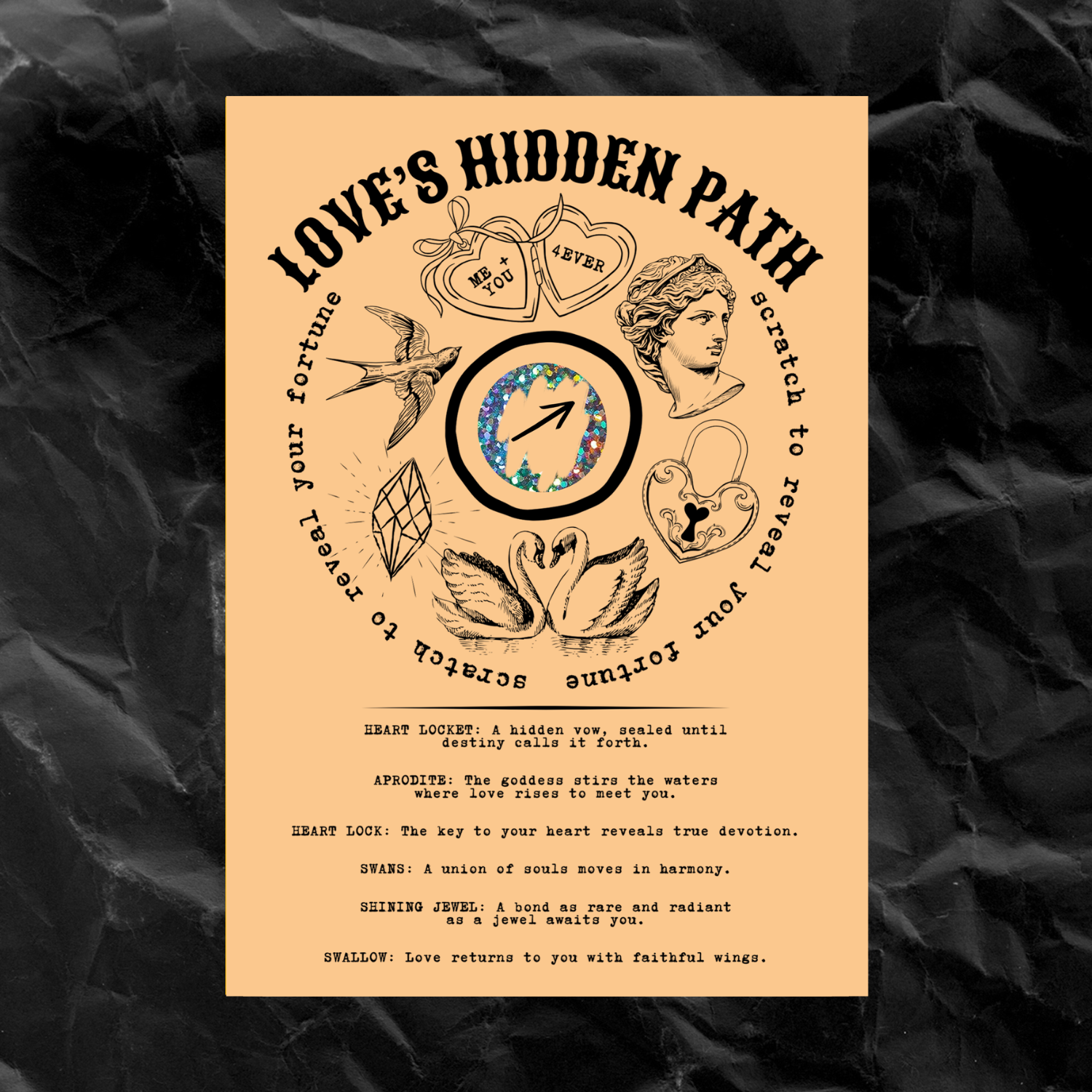 Cosmic Butcher - Wholesale Postcard - "LOVE'S HIDDEN PATH" Valentine Scratch Off Fortune Card0