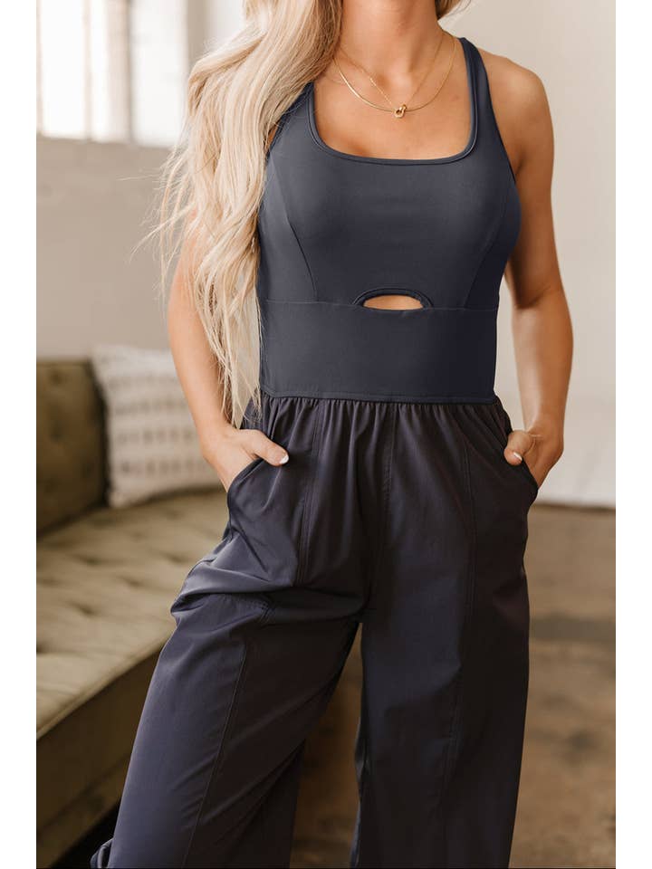 Carbon Grey Solid Cross Back Jogger Jumpsuit for wholesale on Faire