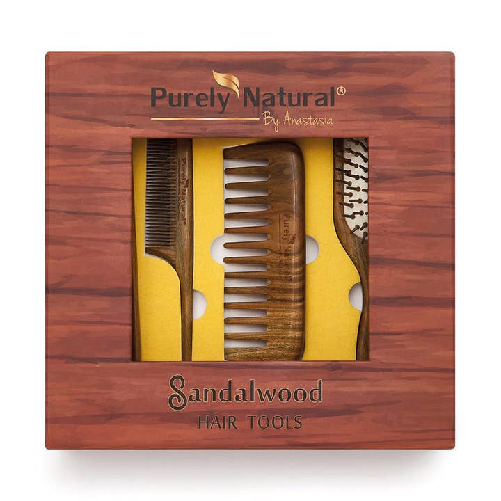 SANDELHOUT ZES KAM- EN BORSTELSET voor wholesale door Purely Natural By Anastasia