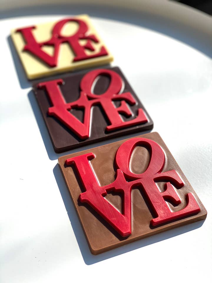 LOVE POP ART Chocolate for wholesale by CocoAndré Chocolatier