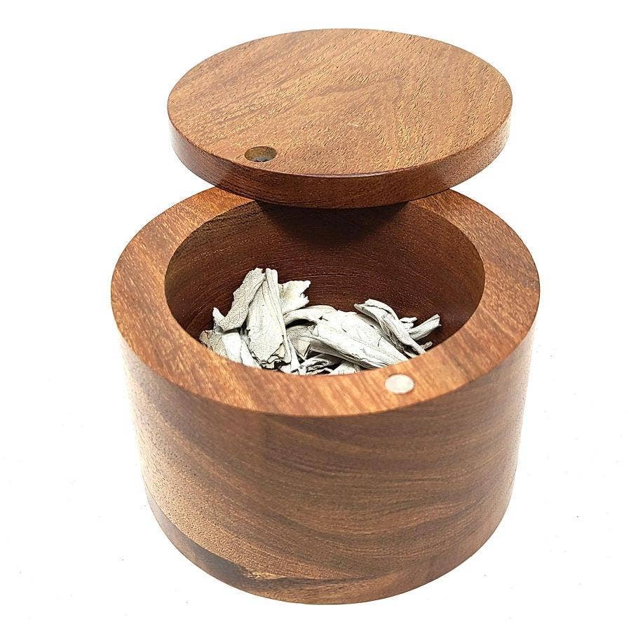 GREENROOTS USA LLC - Wholesale Decorative Box - Acacia Wooden Cylinder Storage Box (Salt Box) 2.75"H X 3.80"2