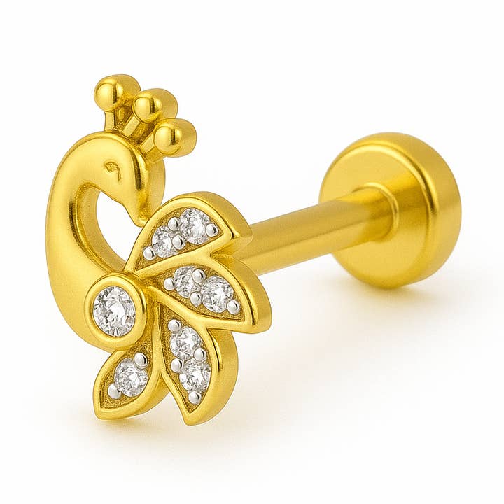 925 Sterling Silver Gold Plated Peacock Nose Pin for wholesale by AG 925 JEWELLERY